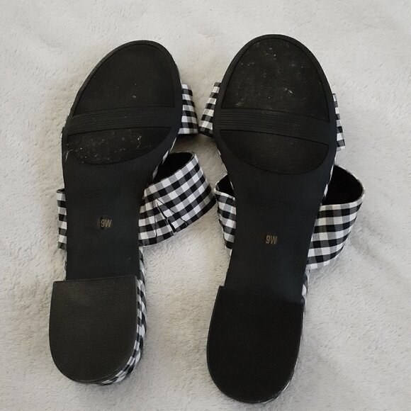 Bar III Women's Size 9W Black & White Gingham Preppy Double Strap Slide Sandals - Picture 6 of 11